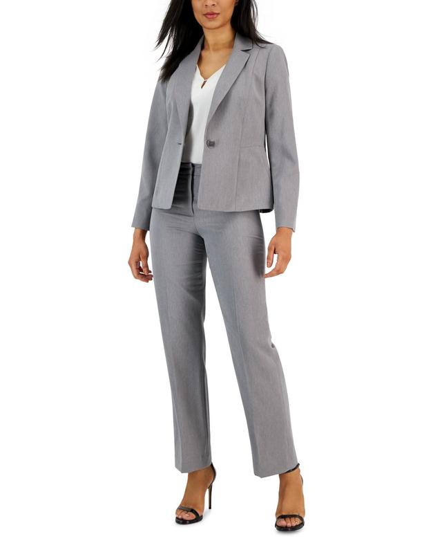 Le Suit Herringbone Single Button Blazer & Straight Leg, Mid-Rise Pantsuit, Regular and Petite Sizes Product Image