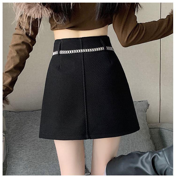 High Waist Plain Mini A-Line Skirt Product Image