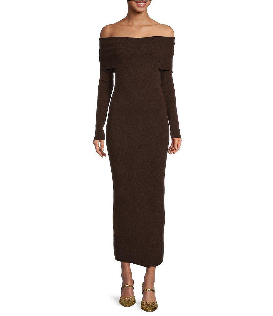 WAYF Off The Shoulder Long Sleeve Midi Sweater Dress Product Image