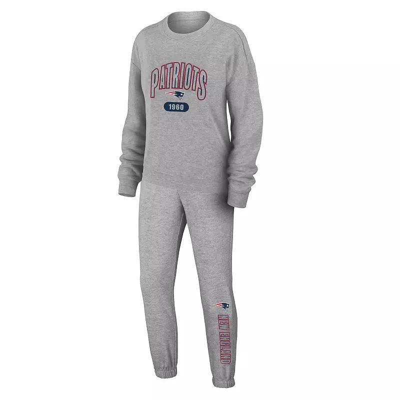 Womens WEAR by Erin Andrews Heather Gray New England Patriots Plus Size Knitted Tri-Blend Long Sleeve T-Shirt & Pants Lounge Set Product Image