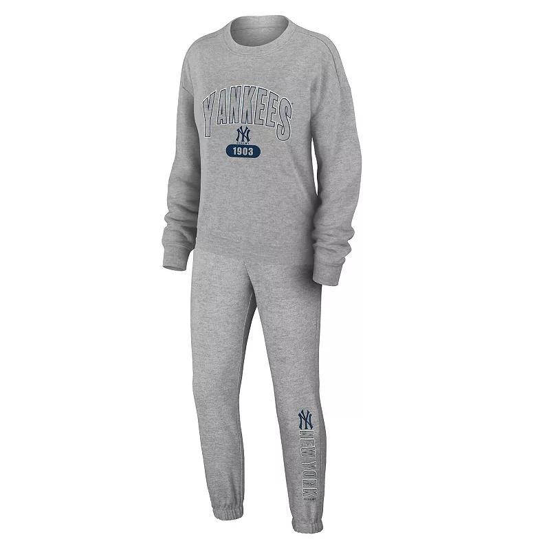 Womens Wear by Erin Andrews Gray New York Yankees Knitted T-shirt and Pants Lounge Set Product Image