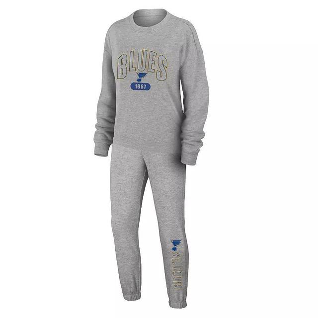 Womens WEAR by Erin Andrews Heather Gray St. Louis Blues Knit Long Sleeve Tri-Blend T-Shirt & Pants Sleep Set Product Image