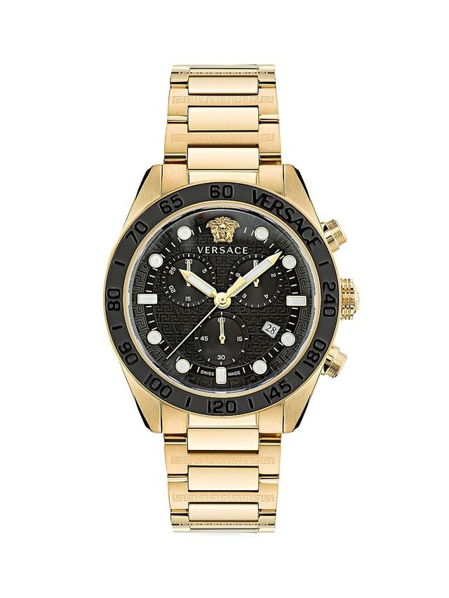 Mens Greca Dome Chrono IP Yellow Gold Bracelet Watch Product Image