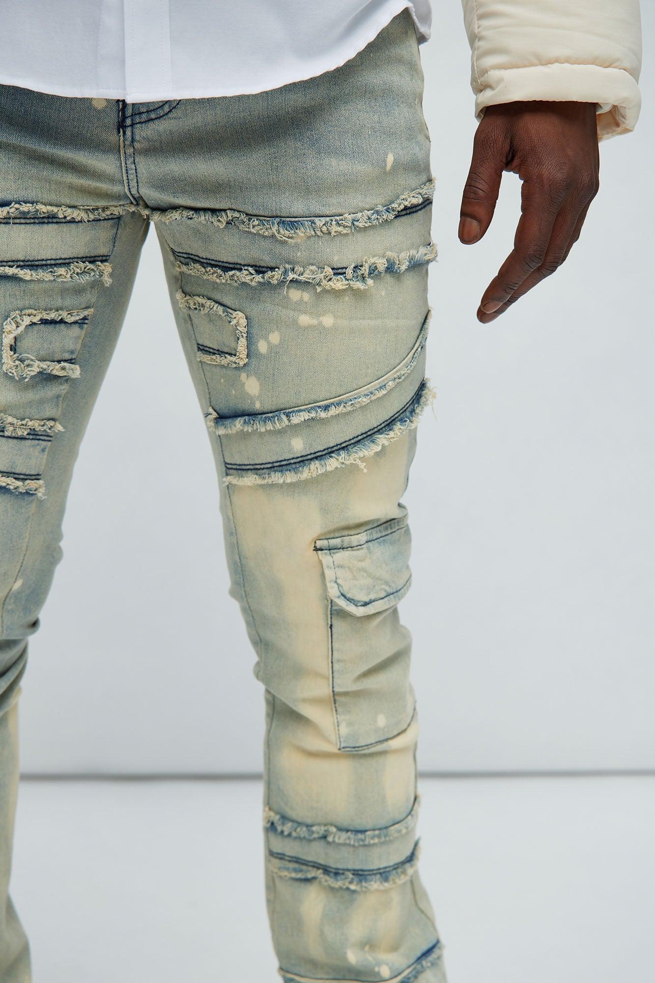 With Some Fray Cargo Flare Jeans - Light Blue Wash Product Image