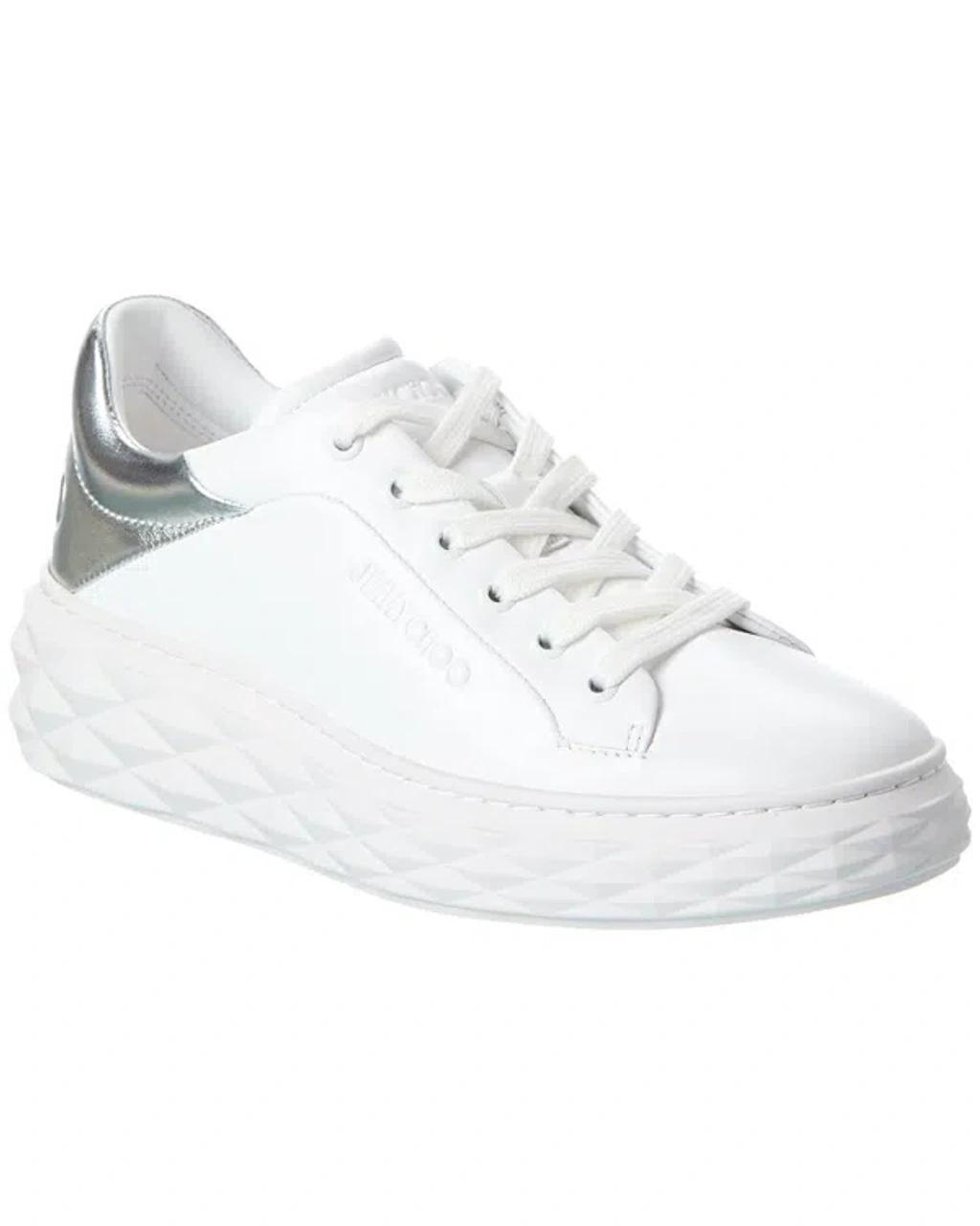 JIMMY CHOO Diamond Maxi Brand-embossed Leather Low-top Trainers In White Product Image