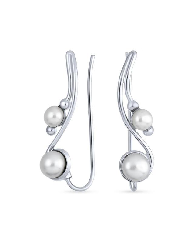 Bling Jewelry White Freshwater Cultured Pearl Wire Ear Pin Climbers Earrings For Women Round Crawlers Sterling Silver Product Image