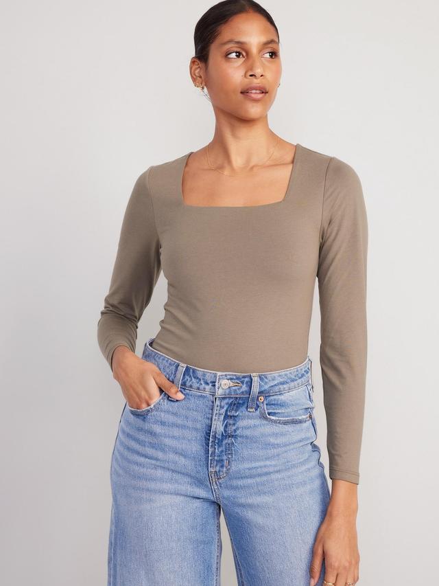 Old Navy Long-Sleeve Square-Neck Bodysuit for Women - Raisin Arizona - female - Size: XL Product Image