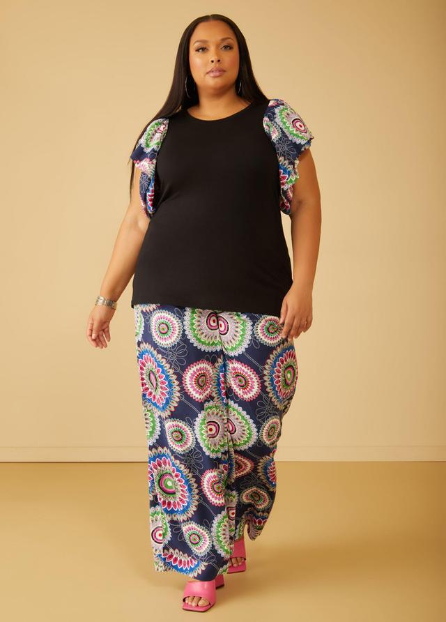 Plus Size Printed Puff Sleeved Top Ashley Stewart Product Image