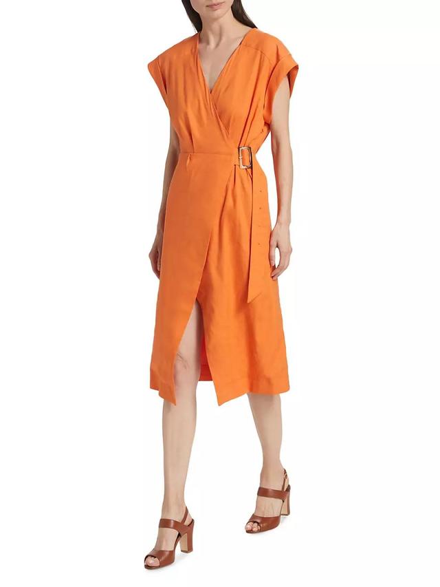 Octavia Linen-Blend Wrap Midi-Dress Product Image