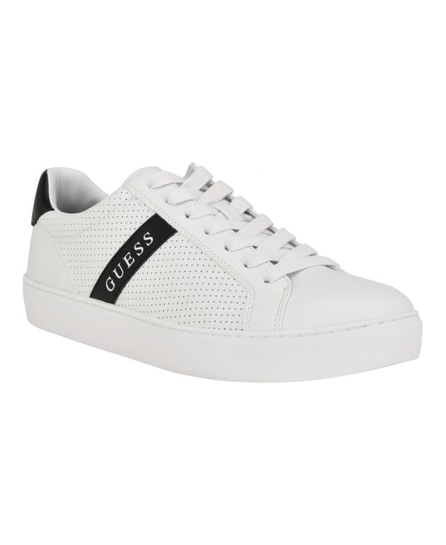 Guess Mens Bixly Low Top Lace-Up Casual Sneakers - White Product Image