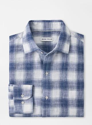 Peter Millar Mens Beachcast Linen Sport Shirt | Color: Atlantic Blue | Size: XXL Product Image