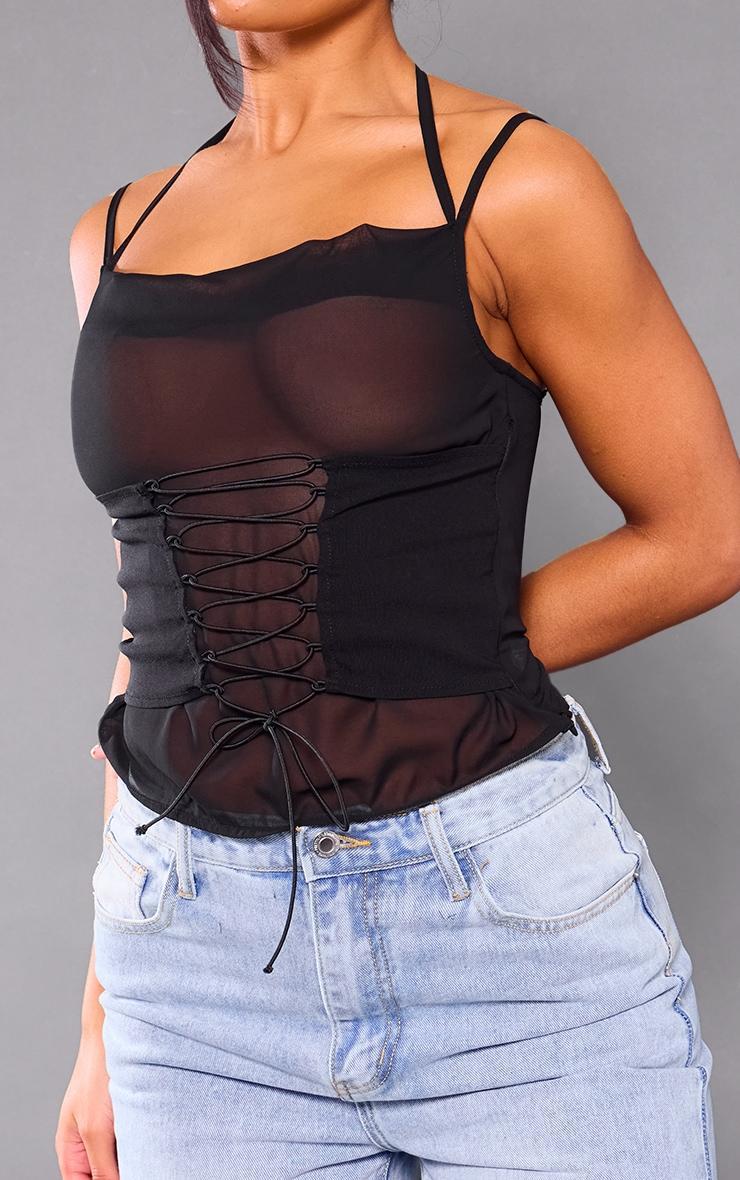 Black Chiffon Cowl Lace Up Top Product Image