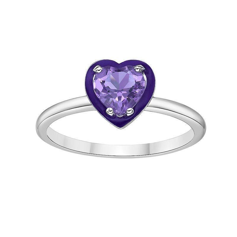 Gemminded Sterling Silver Amethyst Heart Ring, Womens Product Image