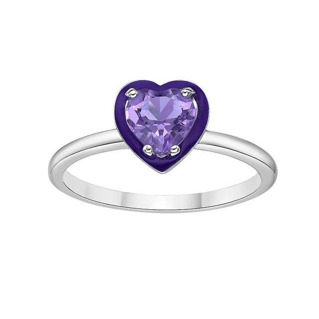 Gemminded Sterling Silver Amethyst Heart Ring, Womens Product Image