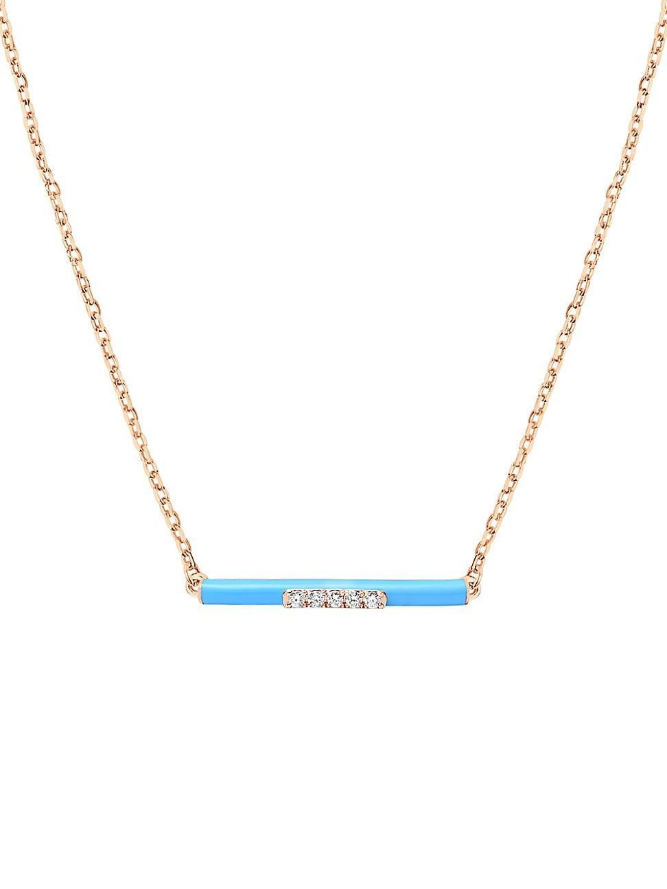 Womens Marbella 14K Rose Gold, Light Blue Enamel, & Diamond Bar Pendant Necklace Product Image