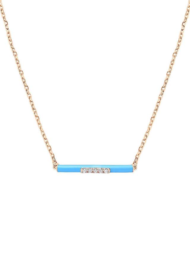 Womens Marbella 14K Rose Gold, Light Blue Enamel, & Diamond Bar Pendant Necklace Product Image