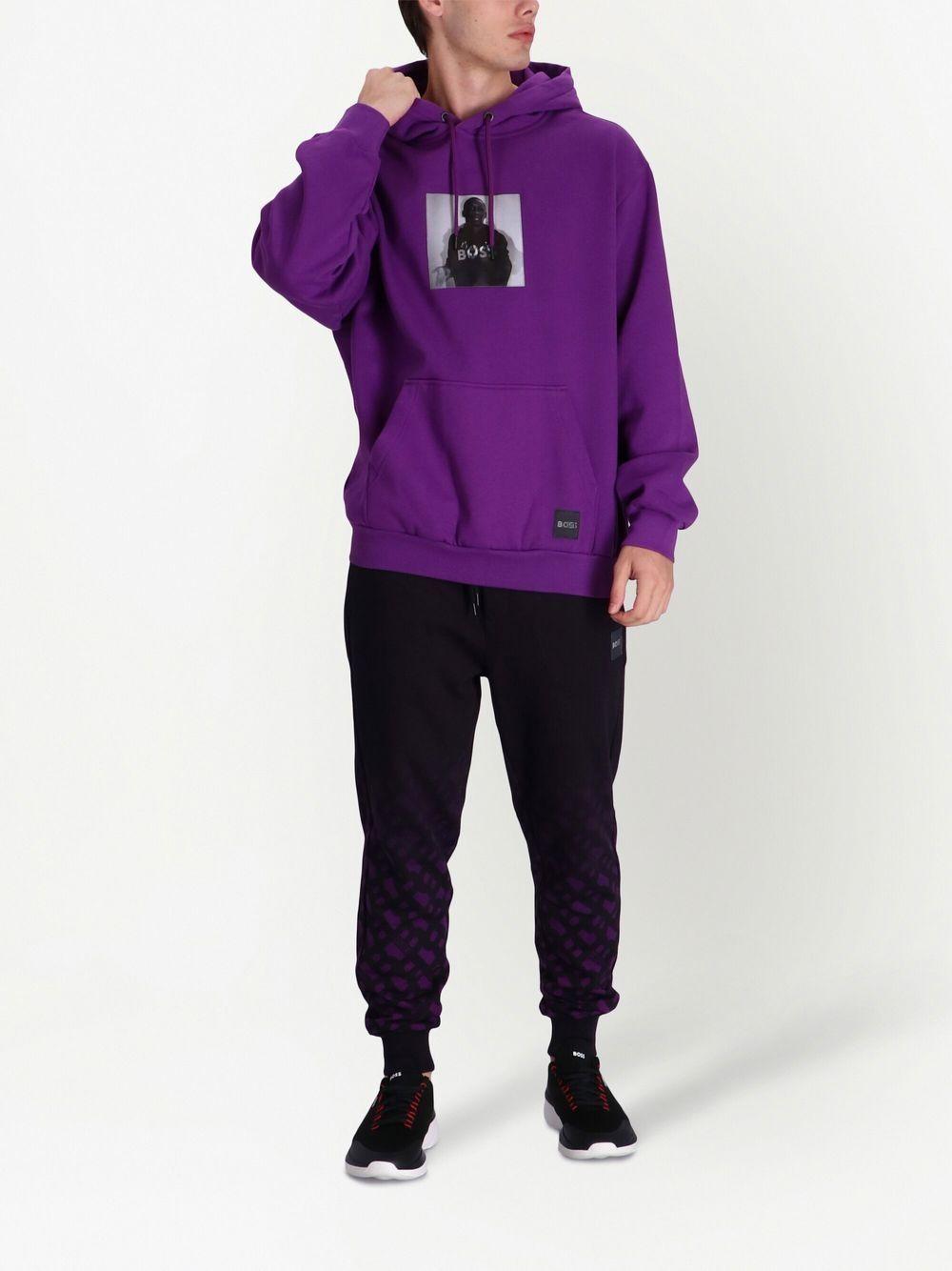 Boss X Khaby Relaxed-fit Cotton-blend Hoodie With Lenticular Artwork In Dark Purple Product Image