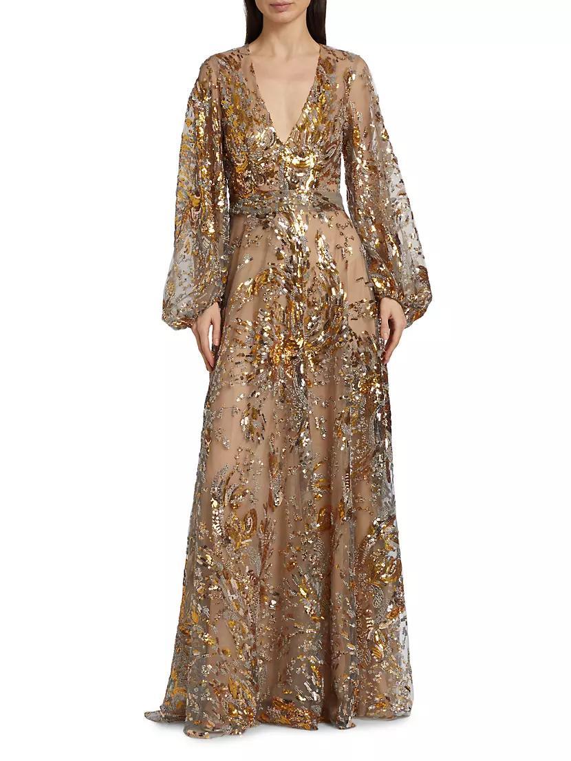 Sequin-Embellished V-Neck Gown Product Image