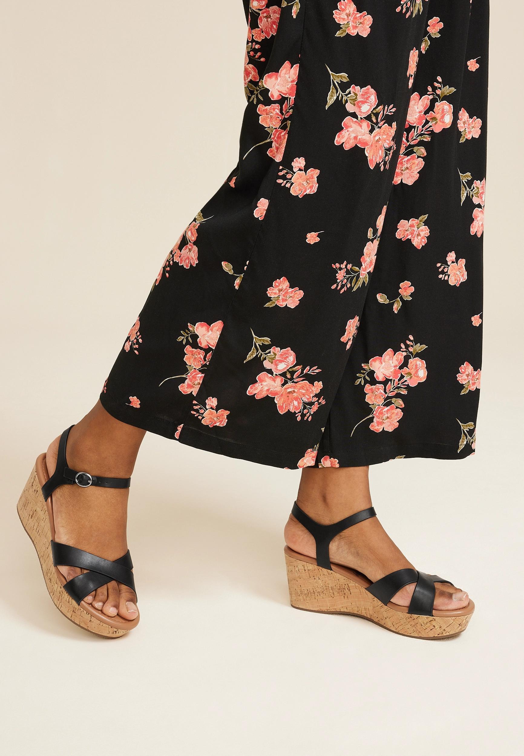 SuperCush Rose Criss Cross Cork Wedge Product Image