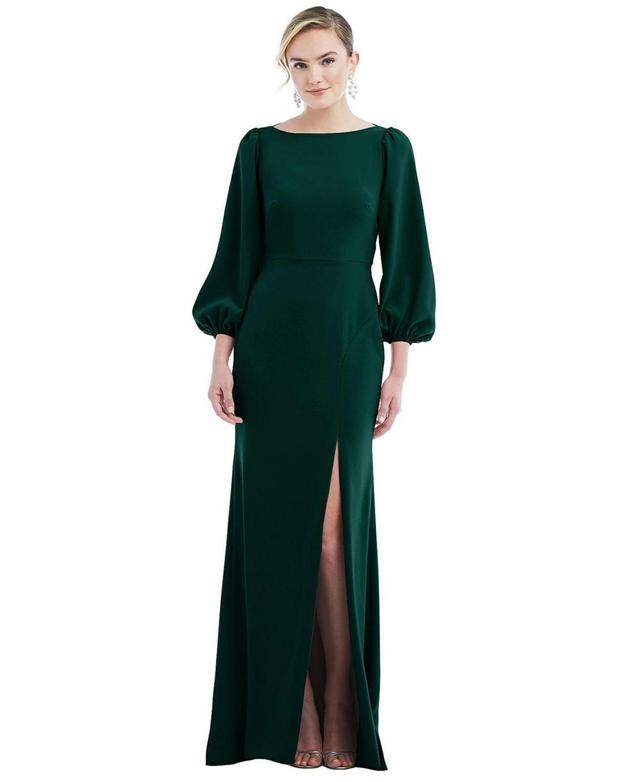 Womens Bishop Sleeve Open-Back Trumpet Gown with Scarf Tie Product Image