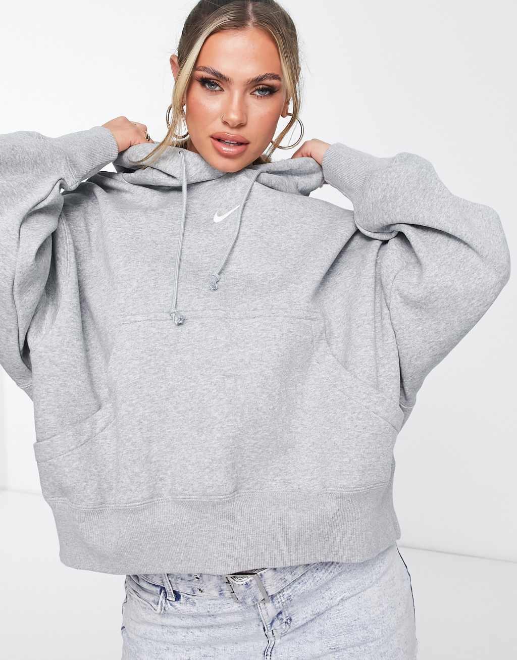 Nike Phoenix Fleece super oversized hoodie in gray Product Image