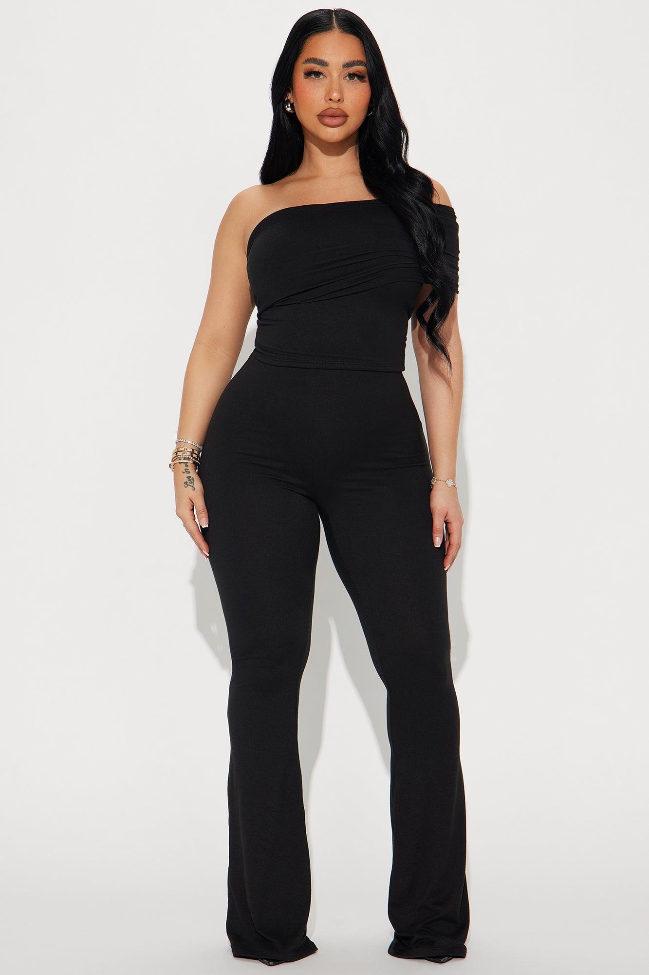 Fiona One Shoulder Pant Set - Black Product Image