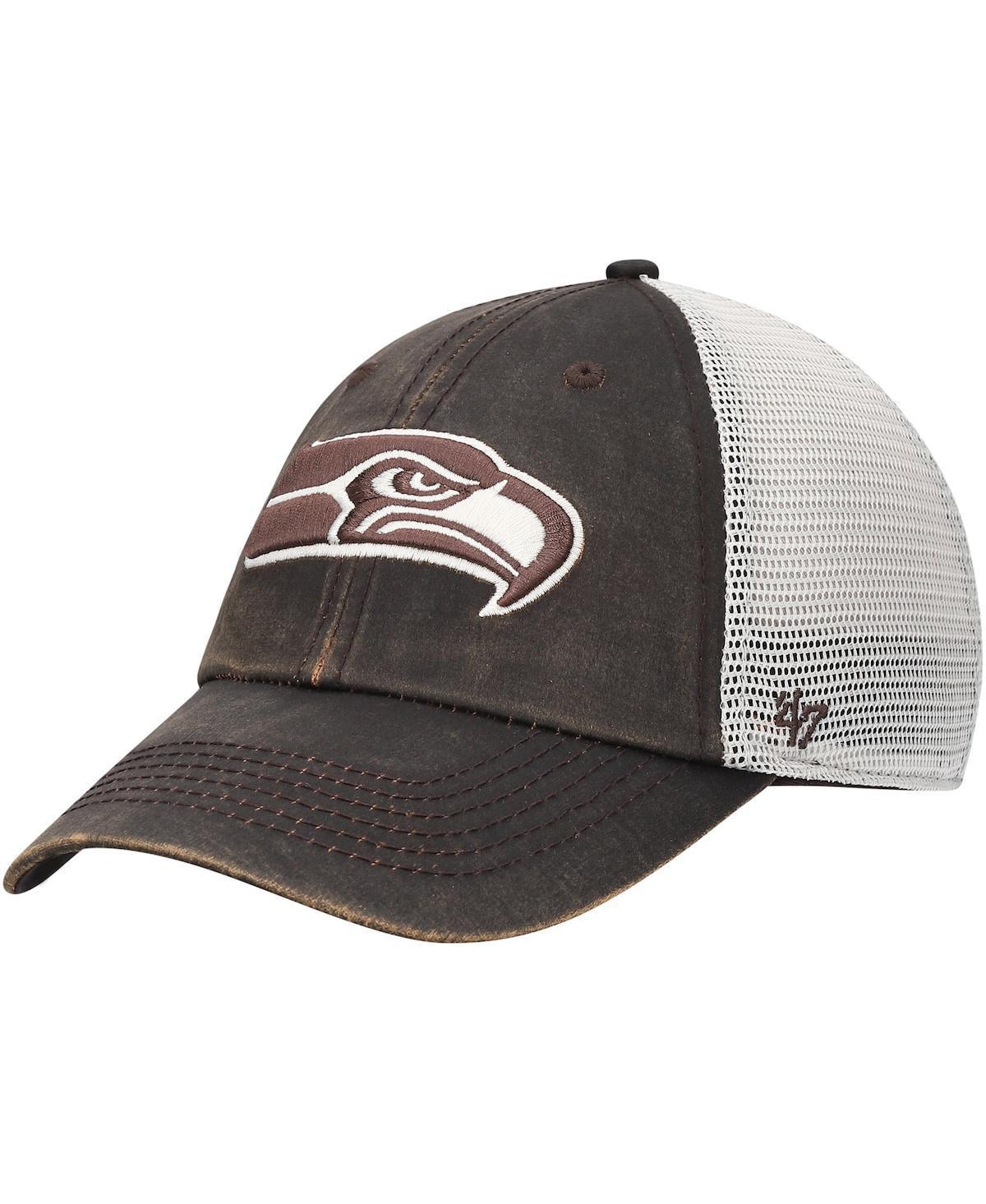 Mens 47 Brown/Natural Atlanta Falcons Oil Cloth Trucker Clean Up Adjustable Hat Product Image