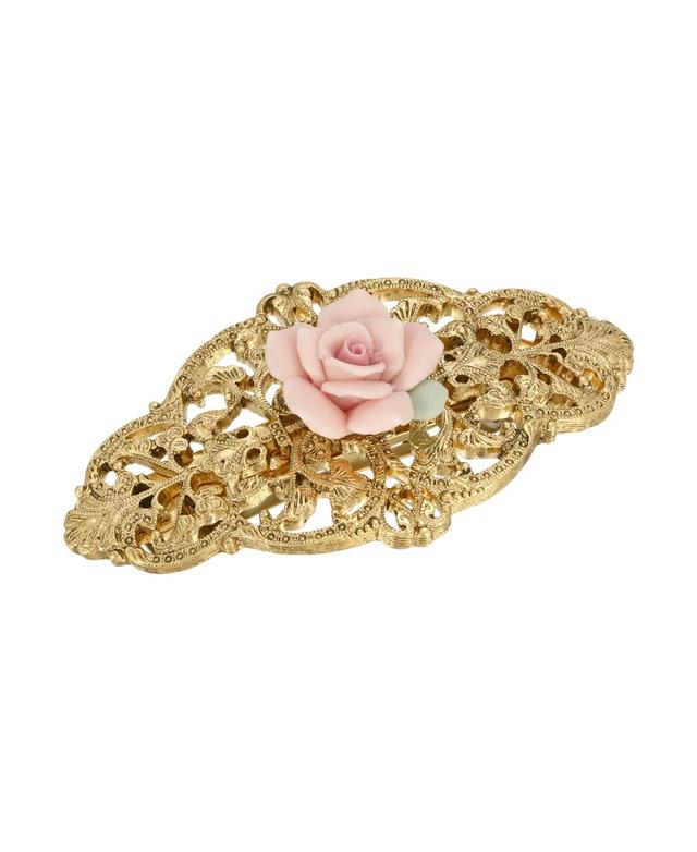 Womens Gold-Tone Porcelain Rose Hair Barrette Product Image