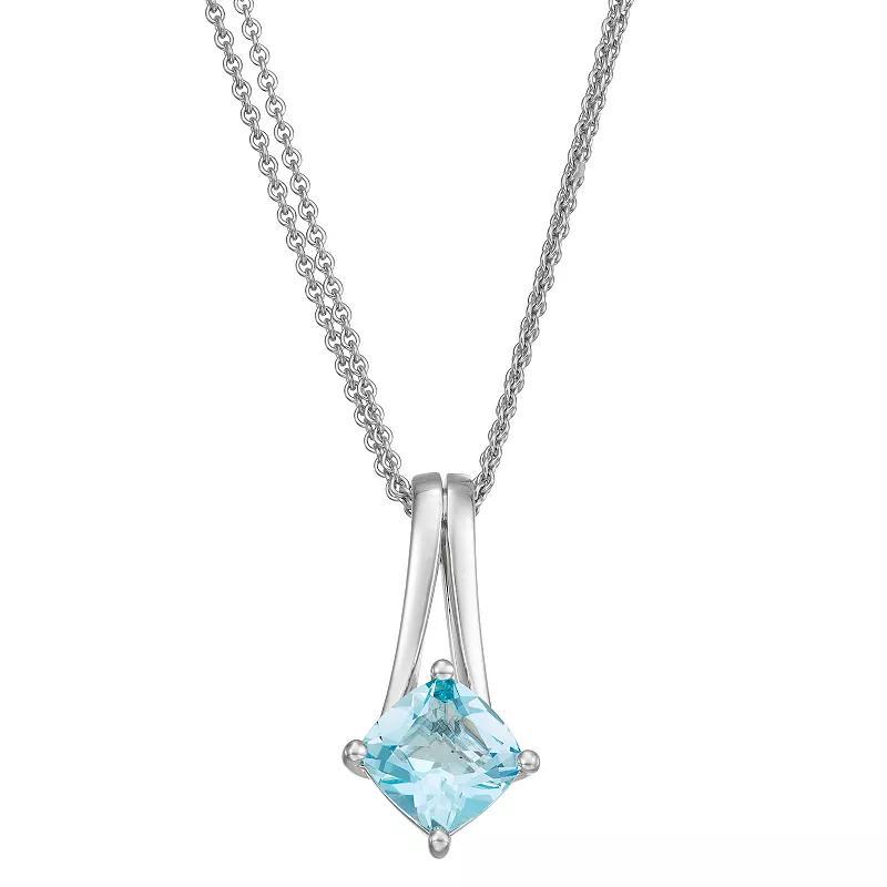 Sterling Silver Cushion Blue Topaz Pendant Necklace, Womens Silver Tone Product Image