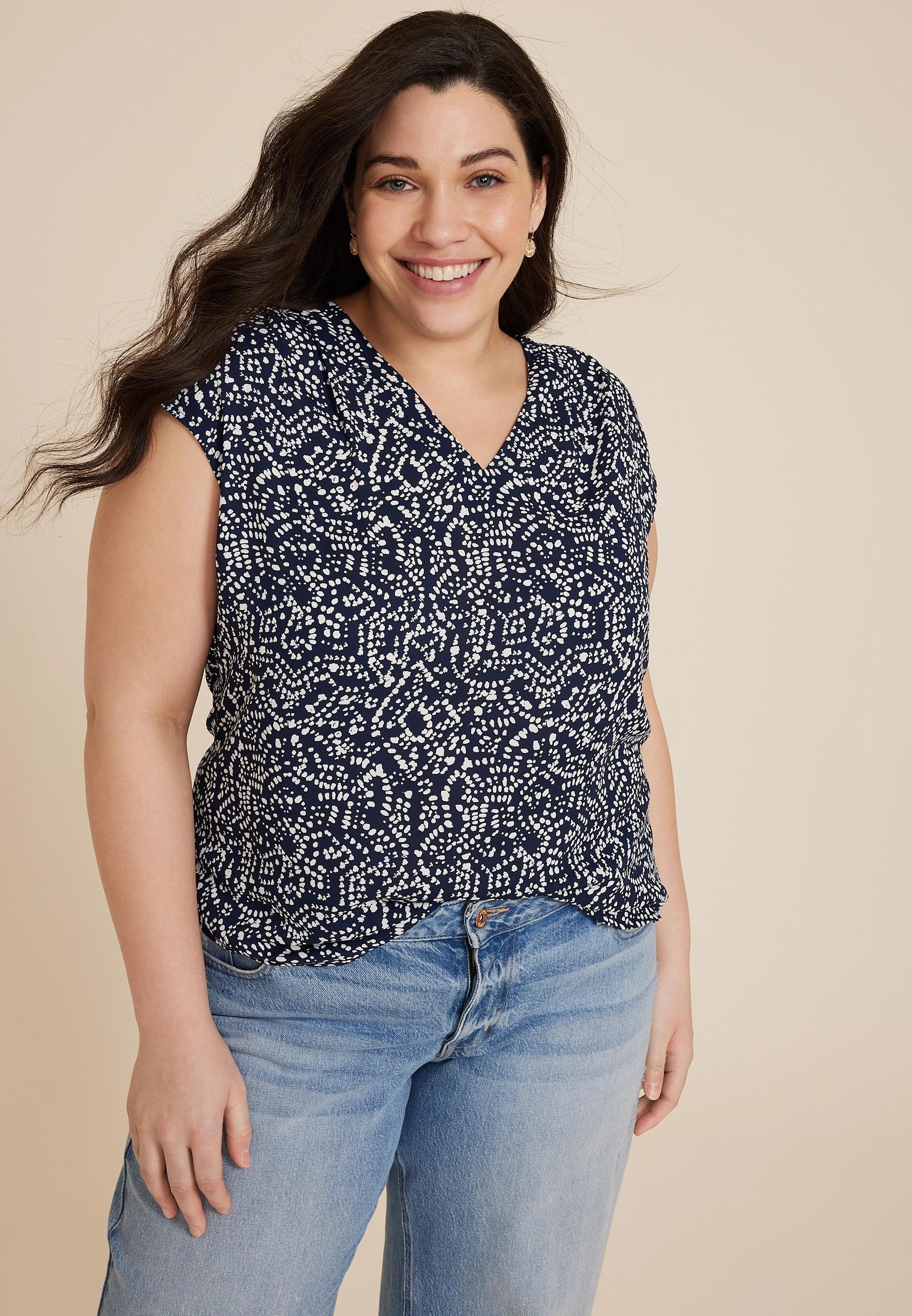 Maurices 4X Plus Size Womens Juni V Neck Blouse Blue product image