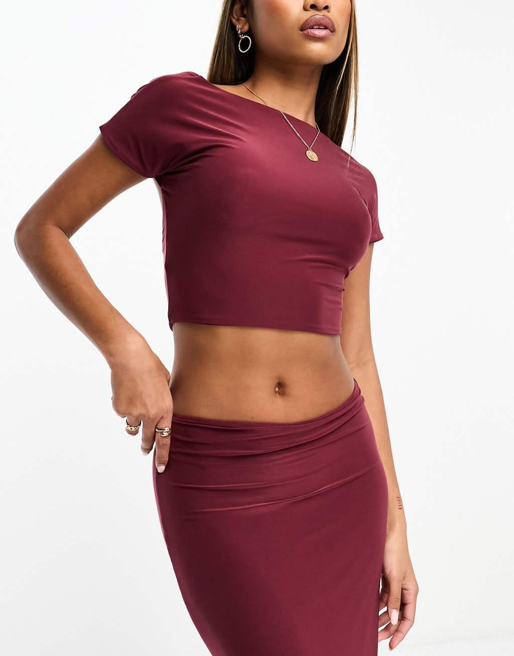 Kaiia slinky column maxi skirt in burgundy - part of a set Product Image