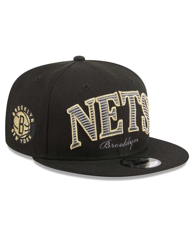 New Era Mens Black Brooklyn Nets Golden Tall Text 9Fifty Snapback Hat Product Image