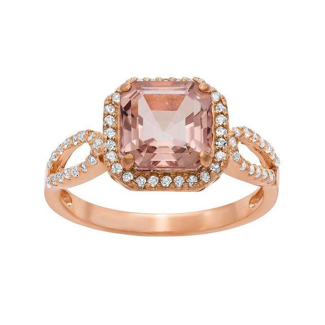 Designs by Gioelli 14k Rose Gold Over Silver Simulated Morganite and Lab-Created White Sapphire Halo Ring, Womens Pink Product Image