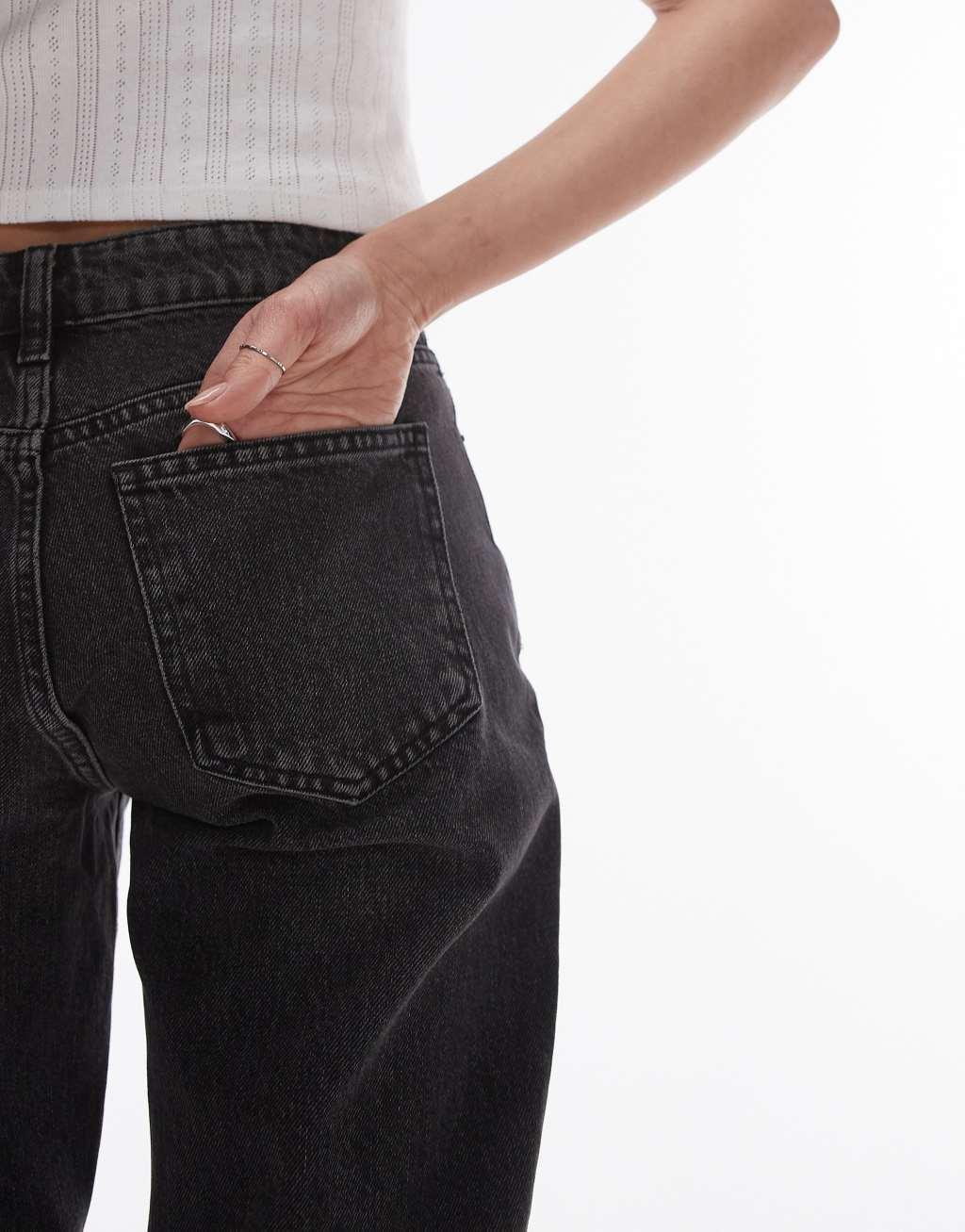 Topshop mid rise 90s flare jeans in washed black Product Image