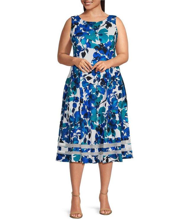 Calvin Klein Plus Size Sleeveless Boat Neck Floral Midi Dress Product Image