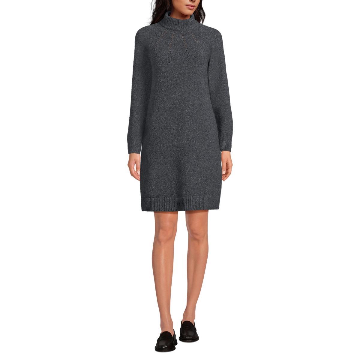 Womens Lands End Boucle Long Sleeve Mock Neck Sweater Dress Vicuna Grey Product Image