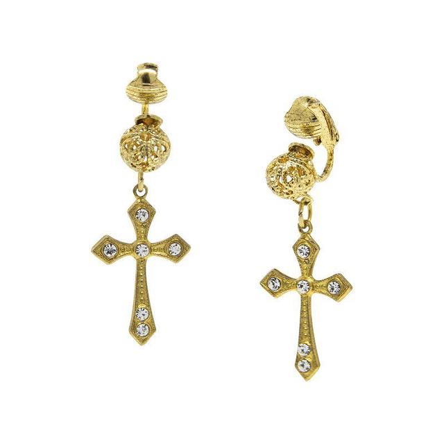 Symbols of Faith 14K Gold Dipped Crystal Cross Clip Earrings, Womens, Gold Tone Product Image