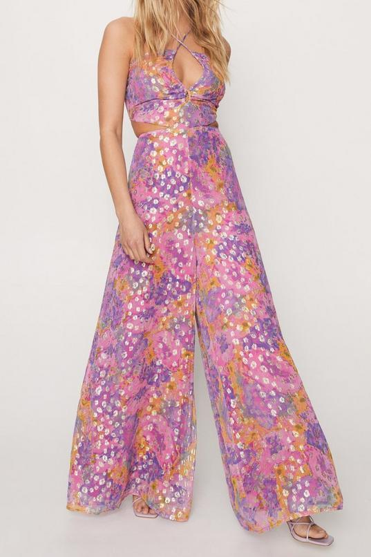 Metallic Floral Strappy Back Jumpsuit Product Image