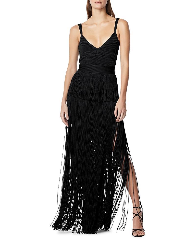 Womens Strappy Ottoman Fringe Gown Product Image