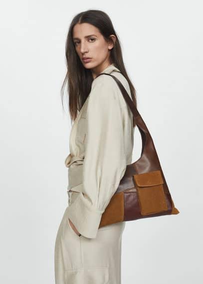 MANGO - Patchwork leather bag - One size - Women Product Image