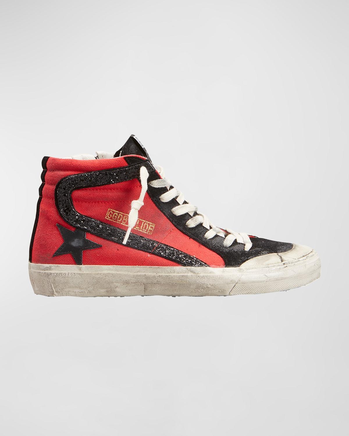 Slide Canvas High-top Sneakers In Redblack Product Image