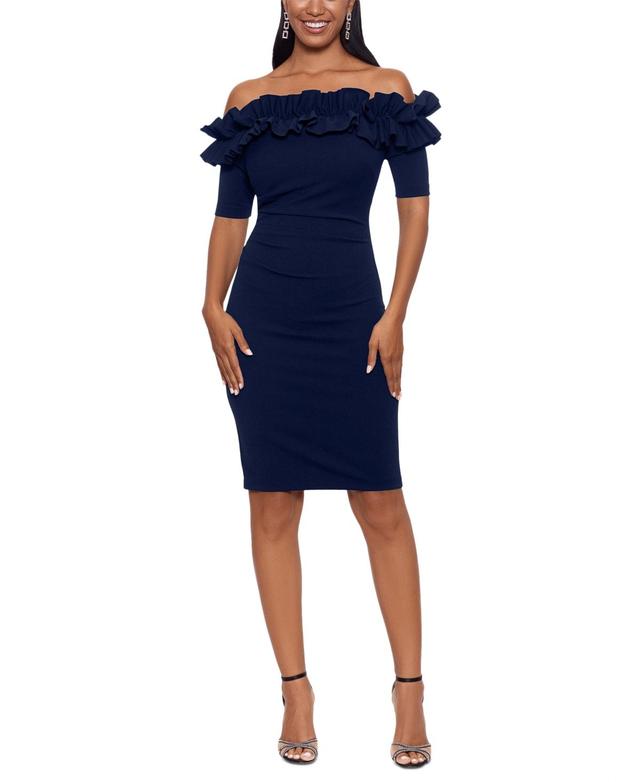 Xscape Evenings Ruffle Off-the-Shoulder Cocktail Dress Product Image