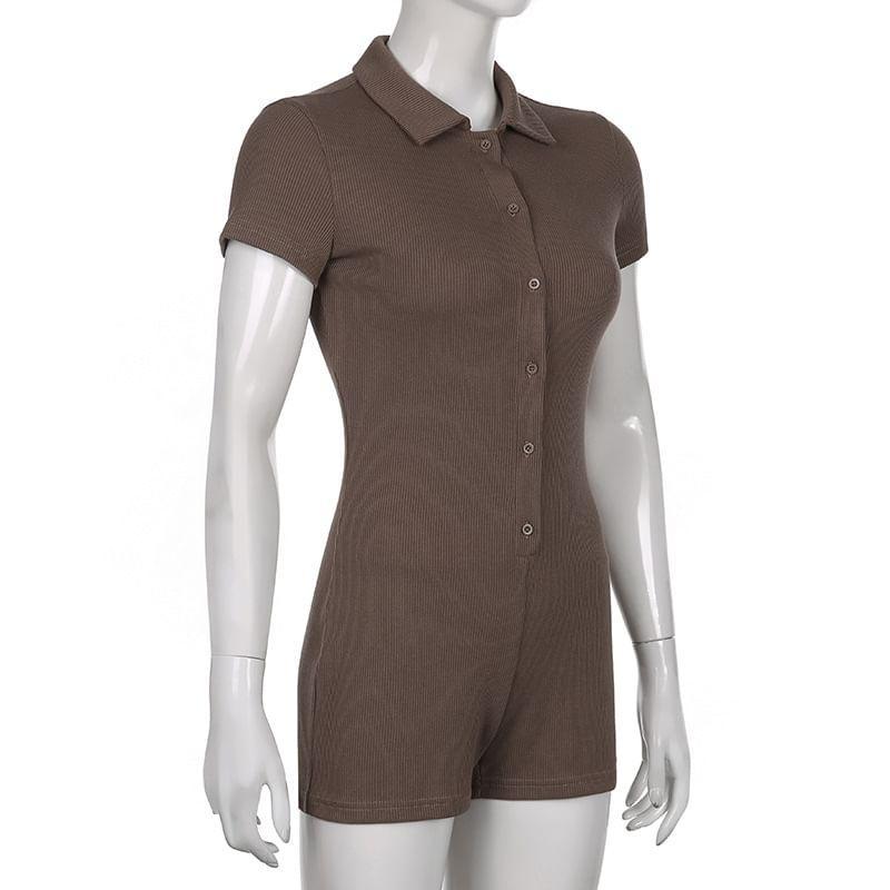 Plain Short-Sleeve Romper Product Image