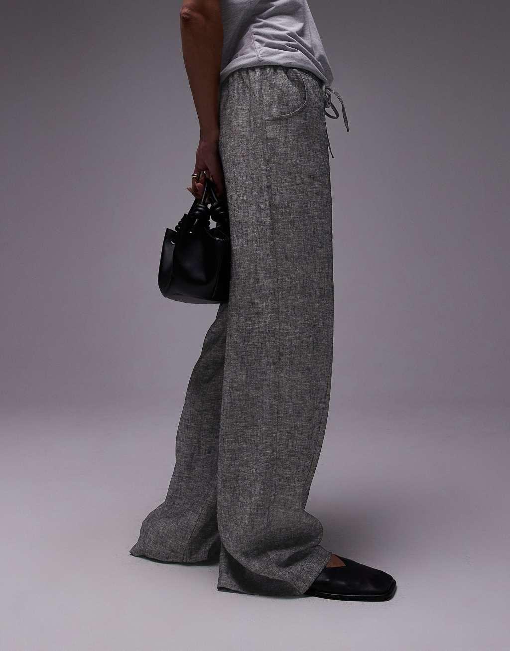 Topshop textured tie waist sweatpants with seam details in gray Product Image