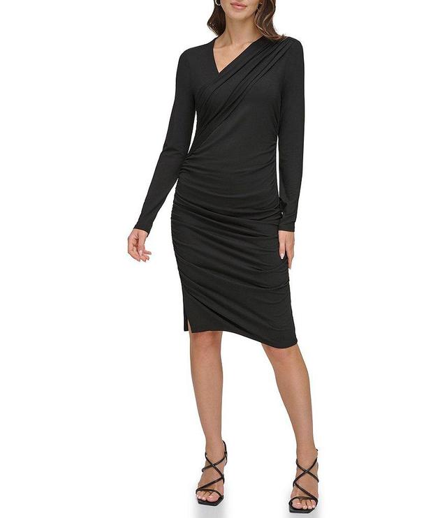 DKNY Asymmetric Neck Long Sleeve Body-Con Dress Product Image