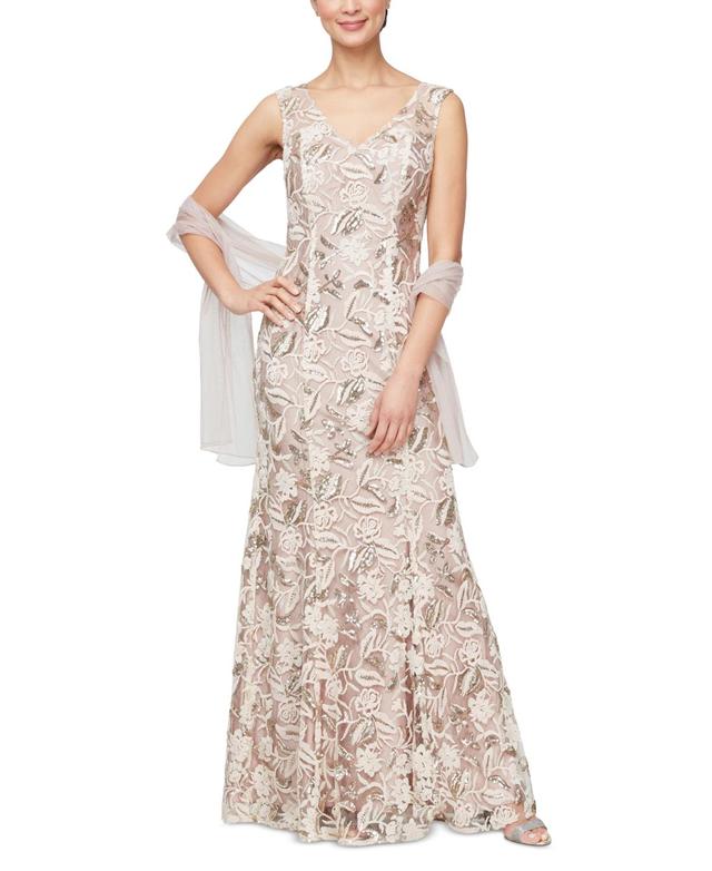 Alex Evenings Womens Embellished Gown & Sheer Shawl Product Image