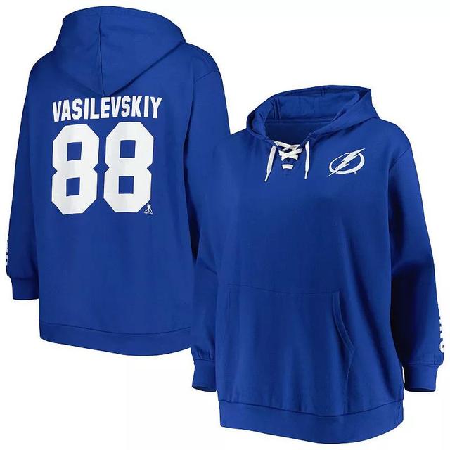 Womens Andrei Vasilevskiy Royal Tampa Bay Lightning Plus Size Lace-Up V-Neck Pullover Hoodie Product Image