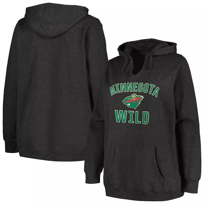 Womens Profile Heather Charcoal Minnesota Wild Plus Size Arch Over Logo Pullover Hoodie Product Image