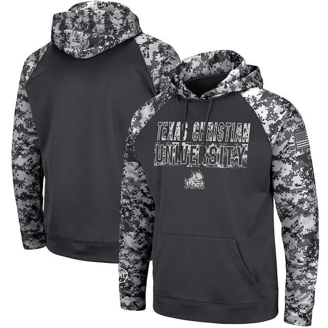 Mens Colosseum Charcoal TCU Horned Frogs OHT Military Appreciation Digital Camo Pullover Hoodie Product Image