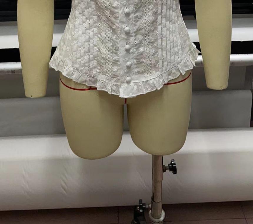 Frill Trim Eyelet Lace Blouse Product Image